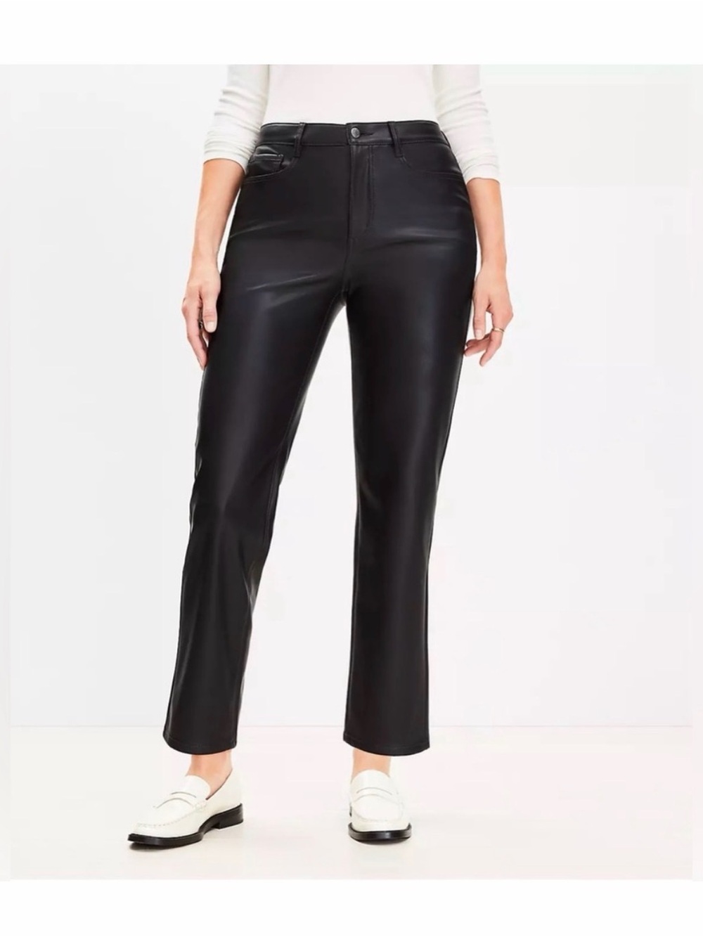 Loft 5 pocket Black Women's Faux Leather Straight-Leg pants ankle